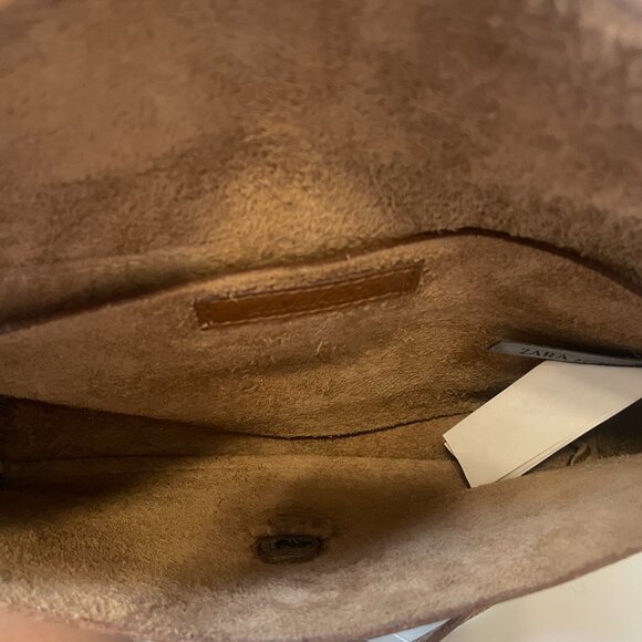 Zara Buffalo Leather Brown Crossbody Bag Boho Classic Fall Autumn Neutral - Picture 8 of 13